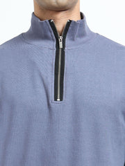 Blueish Grey A & A Mens Organic Cotton Zip-Neck Pullover