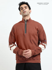 Brown A & A Mens Organic Cotton Zip-Neck Pullover