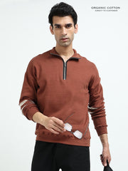 Brown A & A Mens Organic Cotton Zip-Neck Pullover