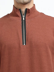 Brown A & A Mens Organic Cotton Zip-Neck Pullover