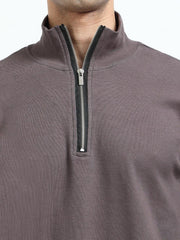 Dark Grey A & A Mens Organic Cotton Zip-Neck Pullover