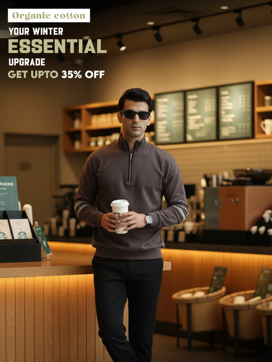 Dark Grey A & A Mens Organic Cotton Zip-Neck Pullover