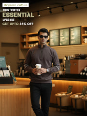 Dark Grey A & A Mens Organic Cotton Zip-Neck Pullover