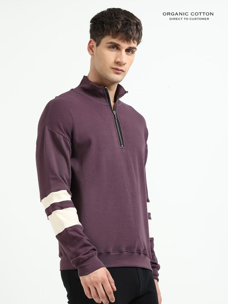 Wine A & A Mens Organic Cotton Zip-Neck Pullover