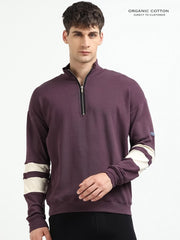Wine A & A Mens Organic Cotton Zip-Neck Pullover