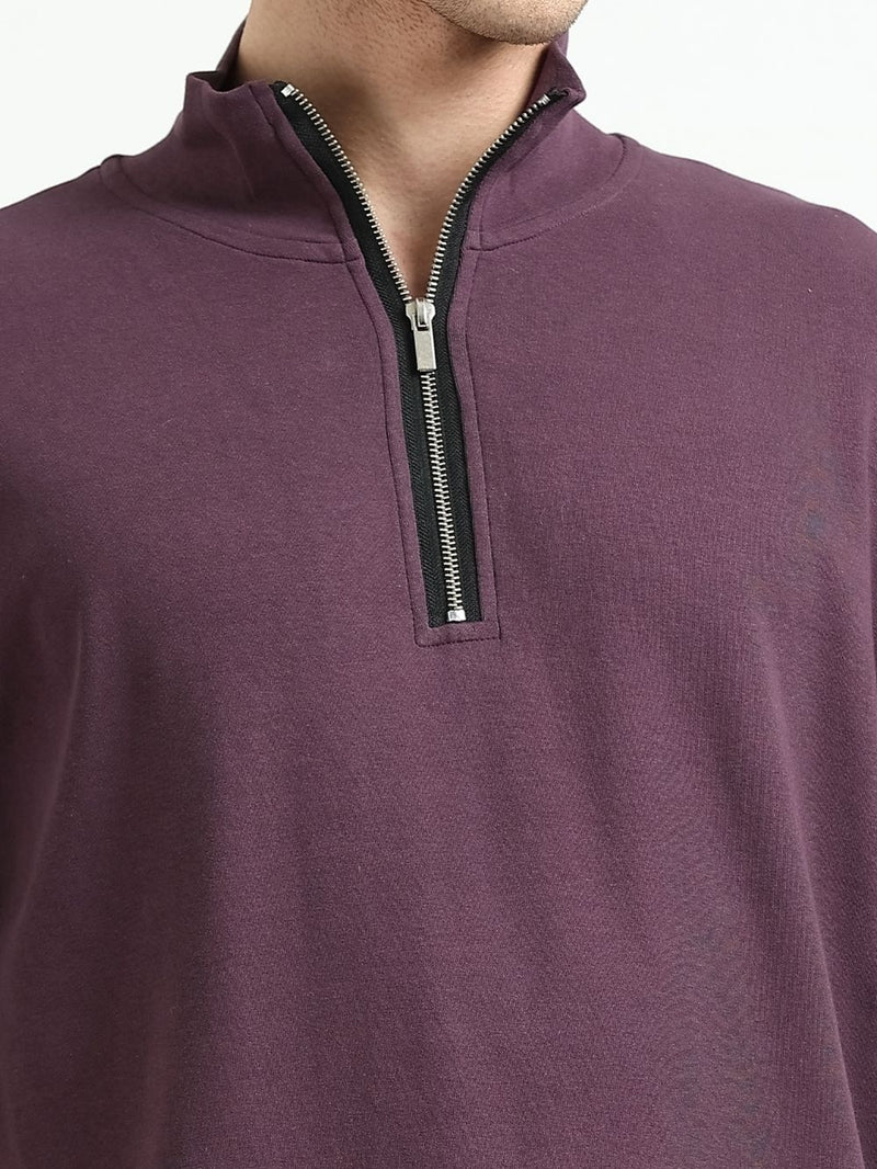Wine A & A Mens Organic Cotton Zip-Neck Pullover