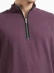 Wine A & A Mens Organic Cotton Zip-Neck Pullover
