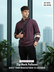 Wine A & A Mens Organic Cotton Zip-Neck Pullover