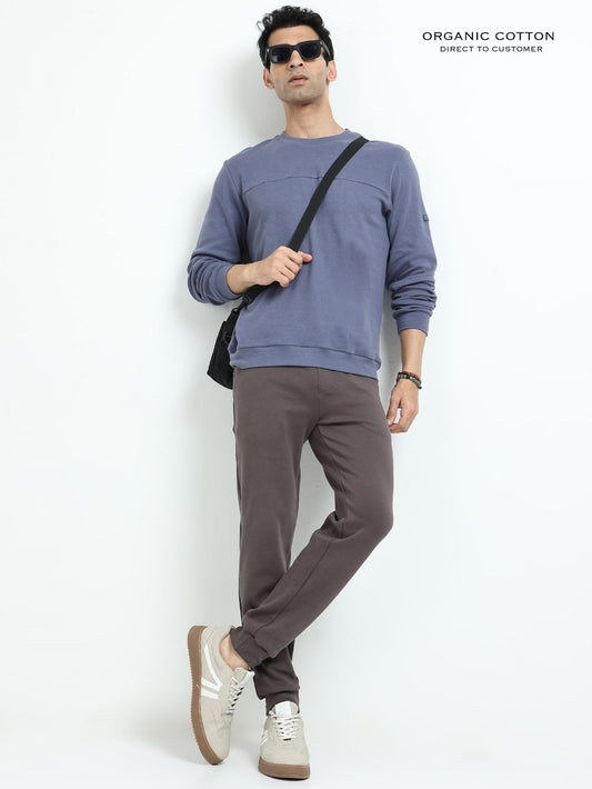 Blueish Grey A & A Mens Organic Cotton Solid Crew Neck Pullover