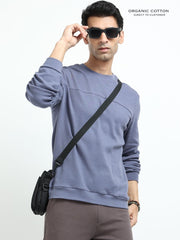 Blueish Grey A & A Mens Organic Cotton Solid Crew Neck Pullover