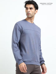 Blueish Grey A & A Mens Organic Cotton Solid Crew Neck Pullover