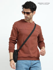 Brown A & A Mens Organic Cotton Solid Crew Neck Pullover