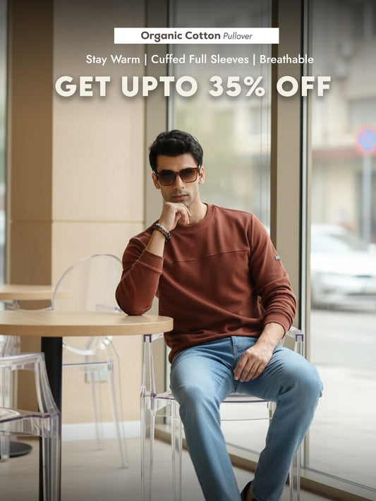 Brown A & A Mens Organic Cotton Solid Crew Neck Pullover