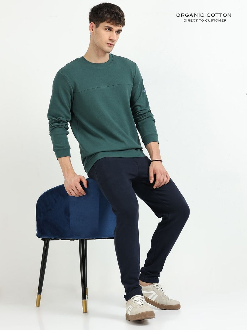 Green A & A Mens Organic Cotton Solid Crew Neck Pullover