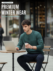 Green A & A Mens Organic Cotton Solid Crew Neck Pullover