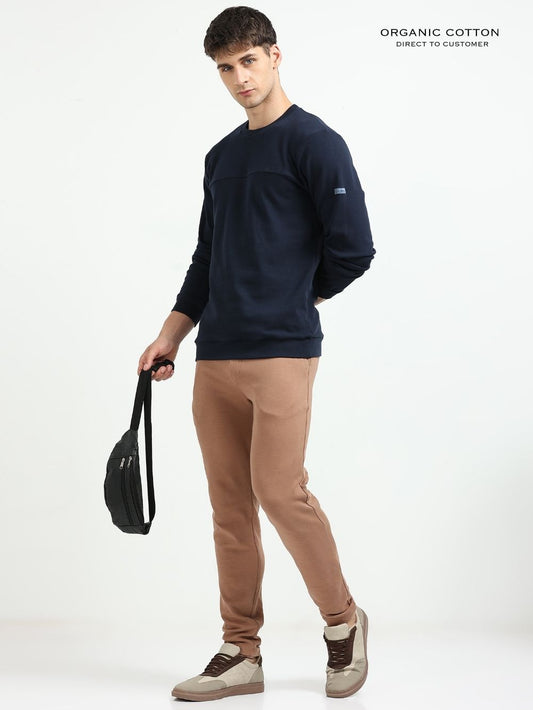 Navy A & A Mens Organic Cotton Solid Crew Neck Pullover