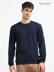 Navy A & A Mens Organic Cotton Solid Crew Neck Pullover