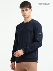 Navy A & A Mens Organic Cotton Solid Crew Neck Pullover