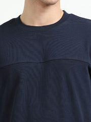 Navy A & A Mens Organic Cotton Solid Crew Neck Pullover