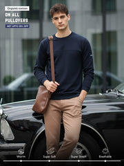 Navy A & A Mens Organic Cotton Solid Crew Neck Pullover