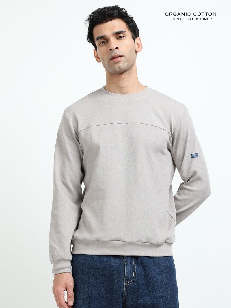 Silver Grey A & A Mens Organic Cotton Solid Crew Neck Pullover