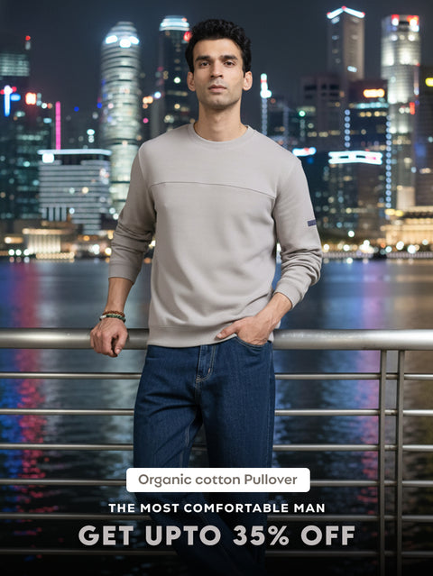 Silver Grey A & A Mens Organic Cotton Solid Crew Neck Pullover