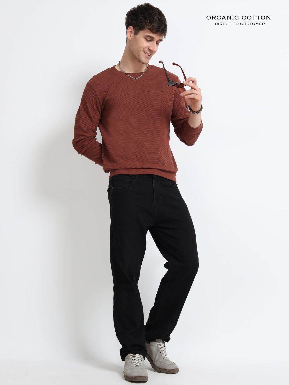 Organic Cotton Waffle Pullover for Mens