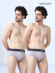 Gull grey and Gull grey Organic Cotton Super Stretch Brief Outer Elastic Waistband - Pack of 2