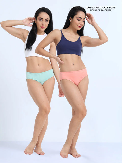 Peach Amber and Cameo Green Organic Cotton Mid-Waist Panty for Women - Pack of 2