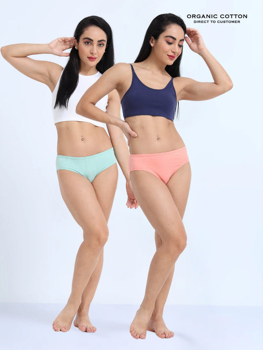 Cameo Green and Mid Coral Organic Cotton Mid-Waist Panty for Women - Pack of 2