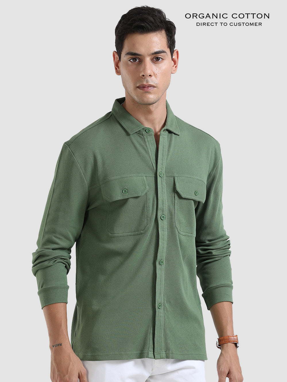 Organic Cotton Mens Ribbed Knitted Shirt