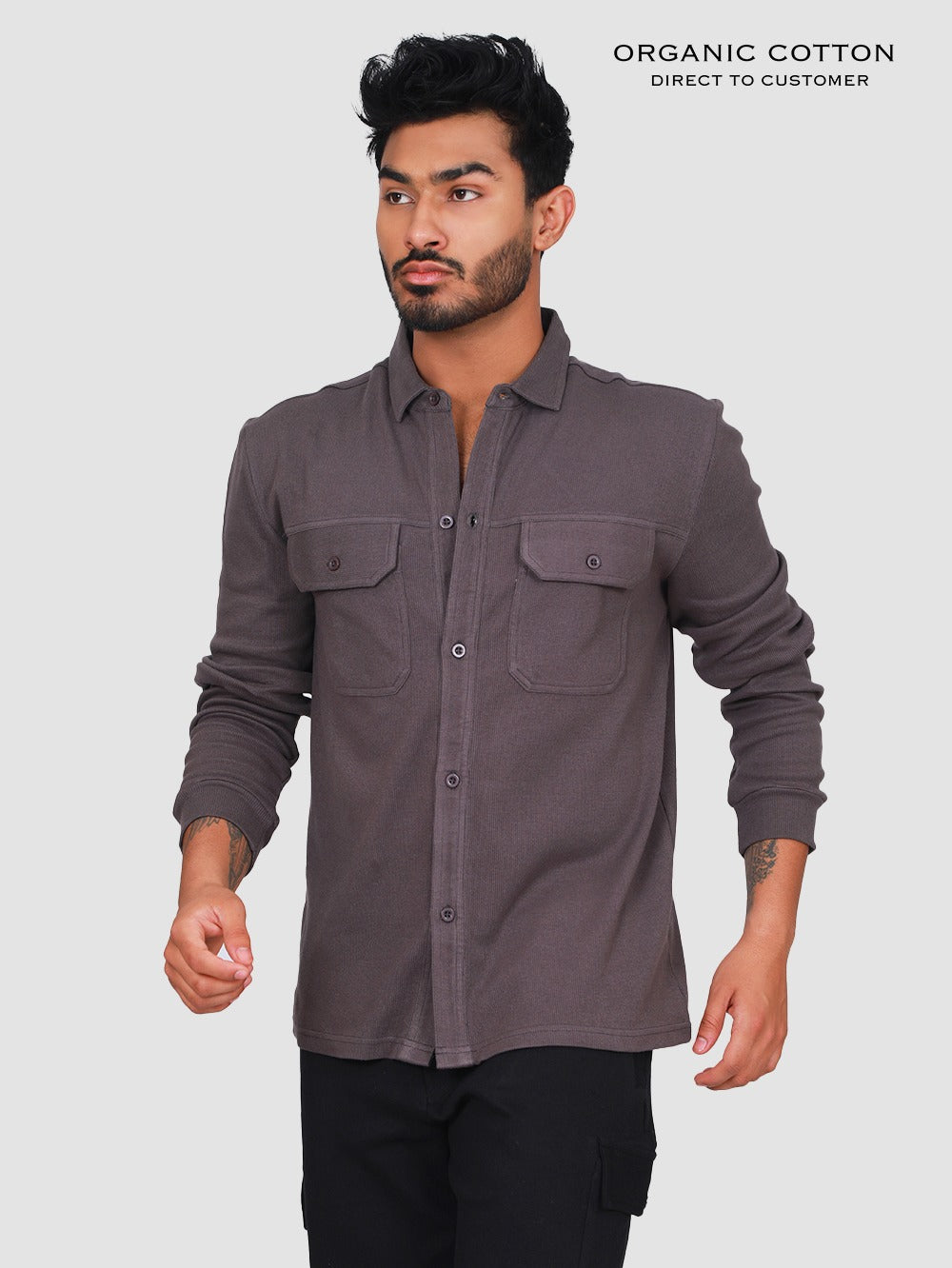 Organic Cotton Mens Ribbed Knitted Shirt