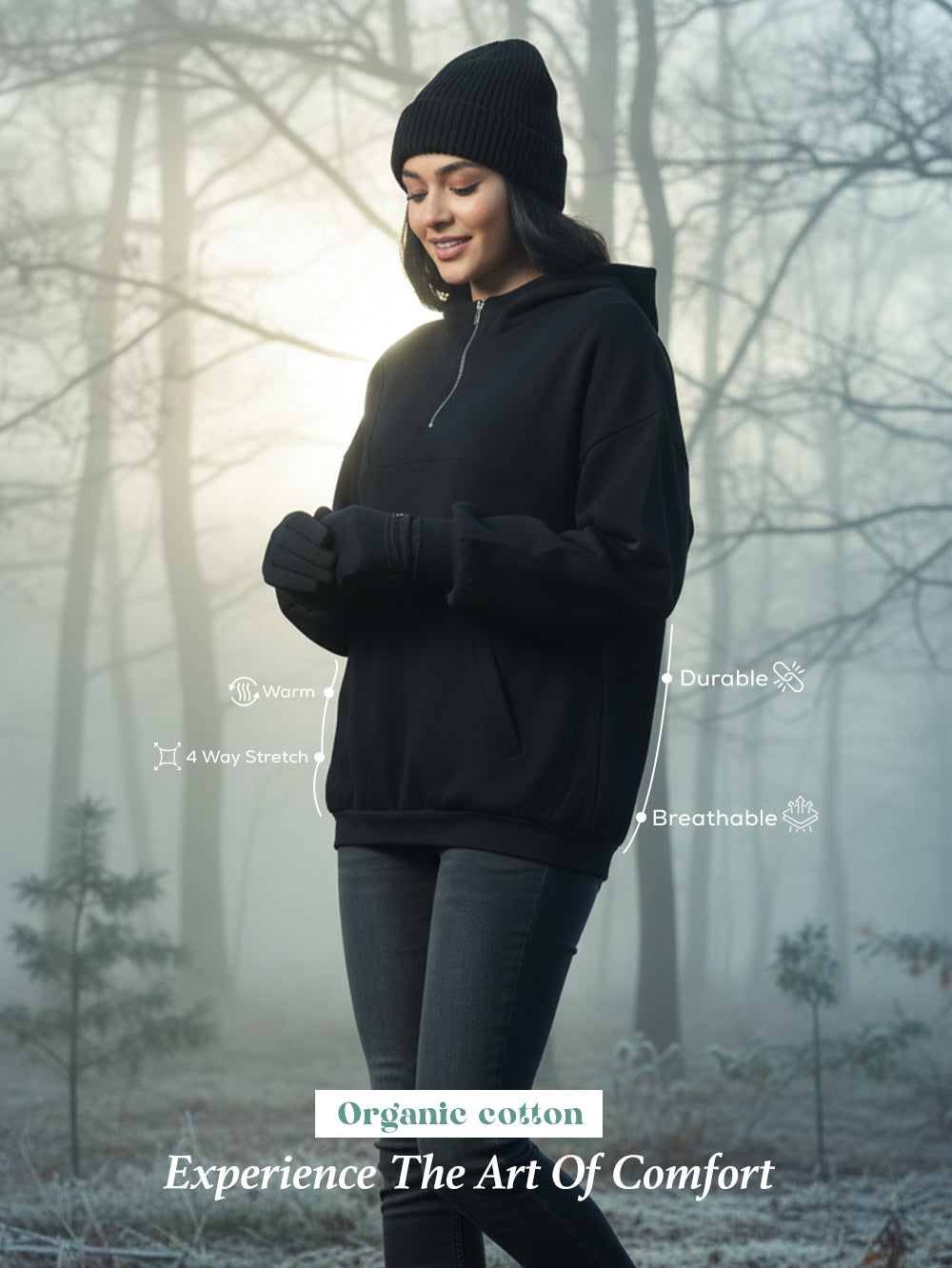 Black Luxe Comfort Zip-Up Hoodie