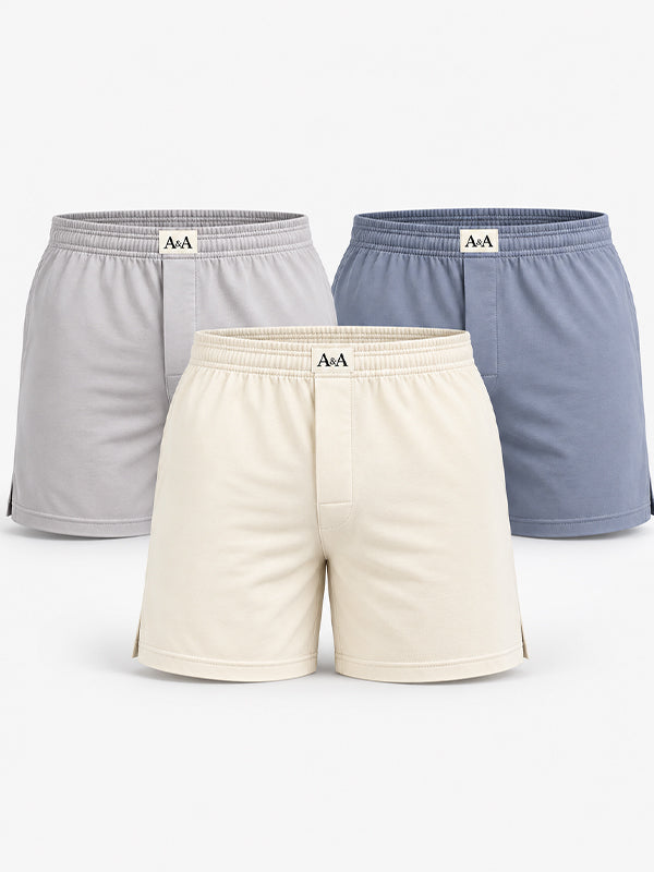 Organic Cotton Short Boxer for Mens - Pack of 3 (Beige, Light Grey, Blueish Grey)