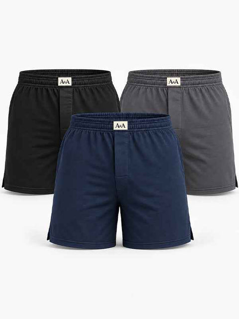Organic Cotton Short Boxer for Mens - Pack of 3 (Navy, Black, D.Grey)