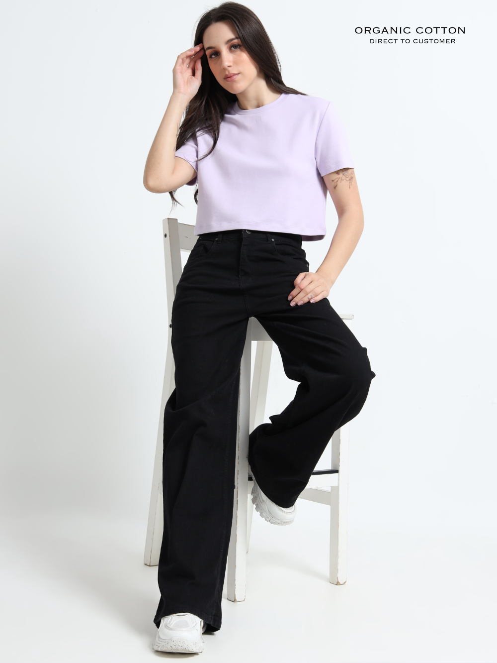 Orchid Petal Round Neck Organic Cotton Crop Tee with Short Sleeves