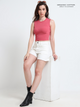 MAGENTA ORGANIC COTTON RIB SLEEVE LESS ROUND NECK FITTED CROP TOP