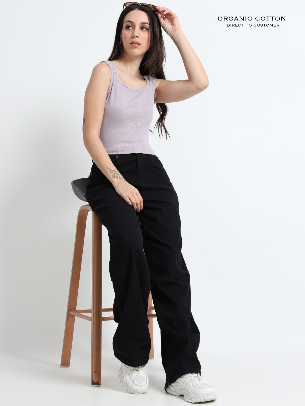 GULL GREY ORGANIC COTTON RIB SLEEVELESS SQUARE NECK FITTED CROP TOP