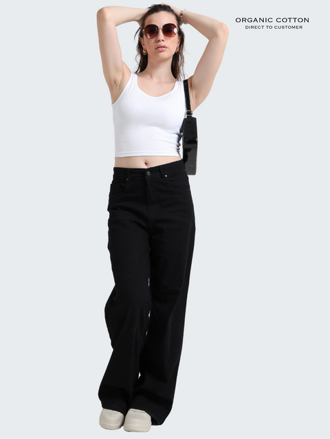 WHITE ORGANIC COTTON RIB SLEEVELESS SQUARE NECK FITTED CROP TOP
