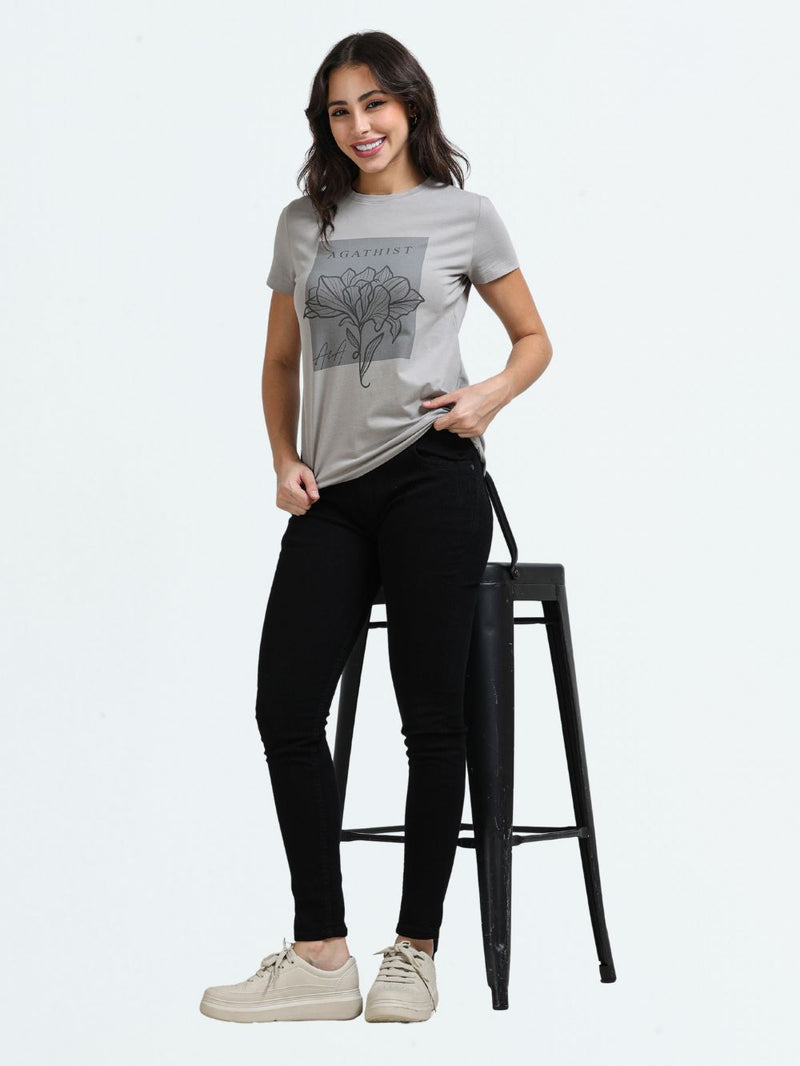 Organic Cotton Women’s Printed T-Shirt - Silver Grey