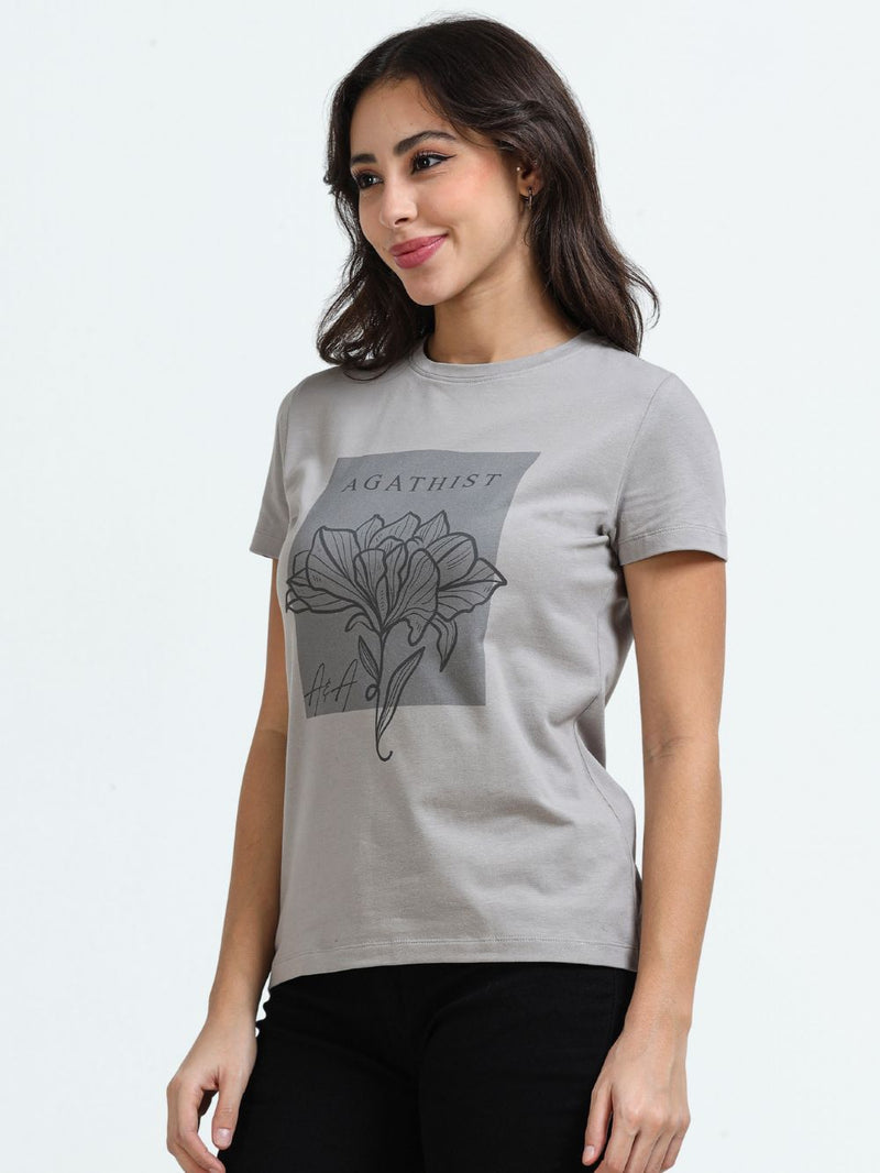 Organic Cotton Women’s Printed T-Shirt - Silver Grey