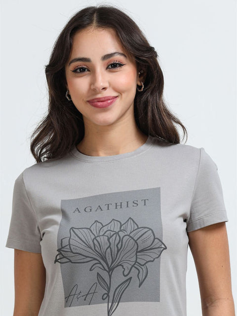 Organic Cotton Women’s Printed T-Shirt - Silver Grey