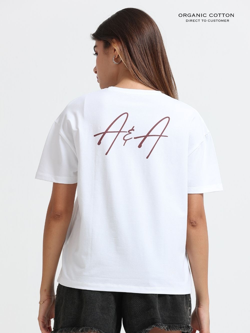 Womens Organic Cotton Oversized T-Shirt with Coastal Seashell Graphic Print – White