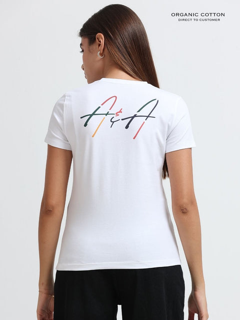 Womens Multicolor Botanical Print Organic Cotton T-Shirt – White