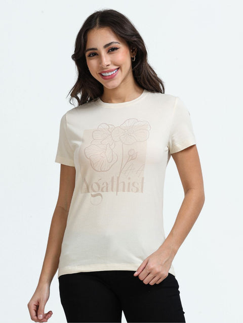 Organic Cotton Women’s Printed T-Shirt - Beige
