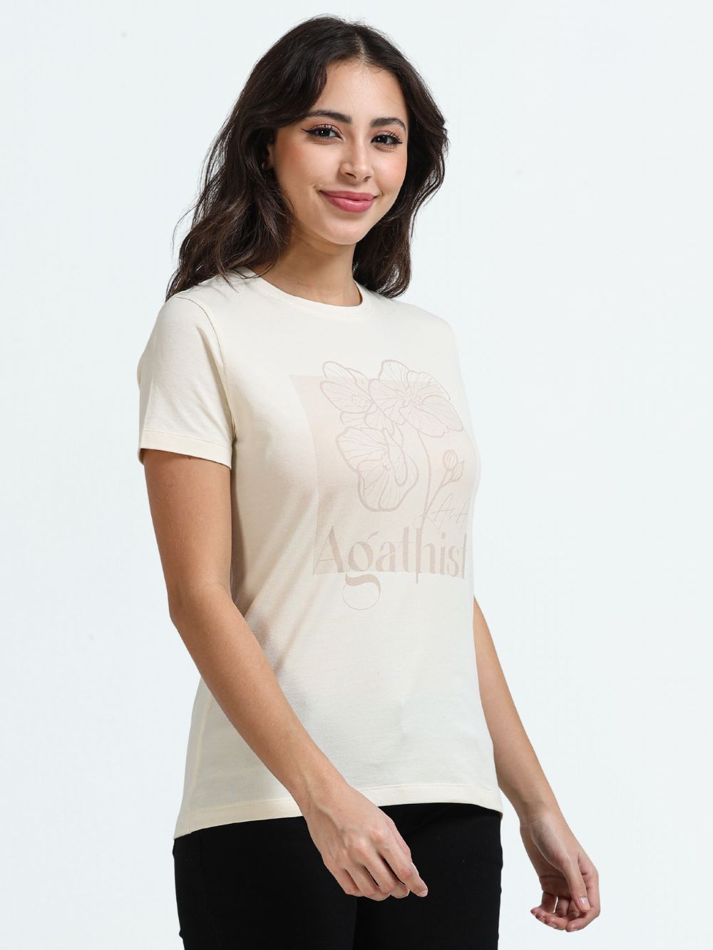 Organic Cotton Women’s Printed T-Shirt - Beige