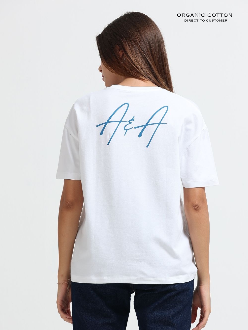 Womens Organic Cotton Abstract Ethnic Art Print Oversize T-Shirt – White