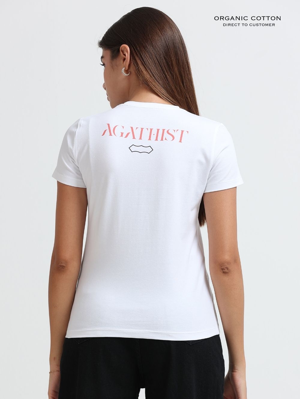 Womens Organic Cotton Floral Branch Printed T-Shirt – White