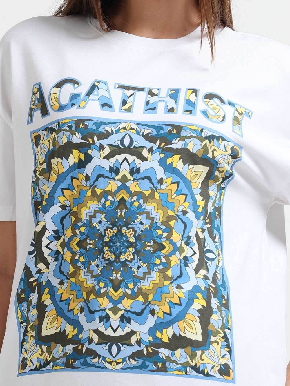 Womens Organic Cotton Oversized T-shirt Abstract Mandala “Agathist” Print – White