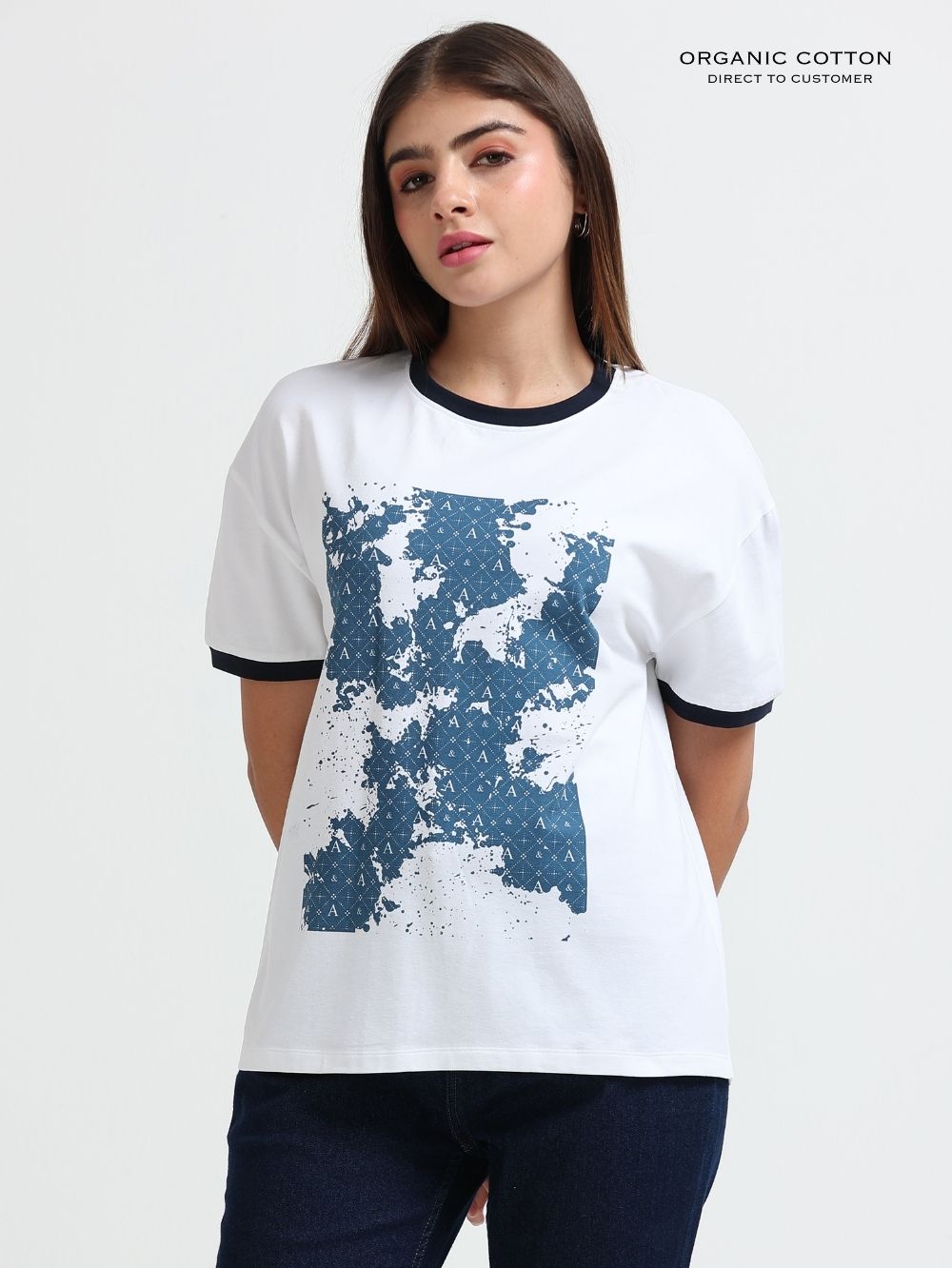 Womens Organic Cotton Relaxed Signature Ink Design Oversize T-shirt - White